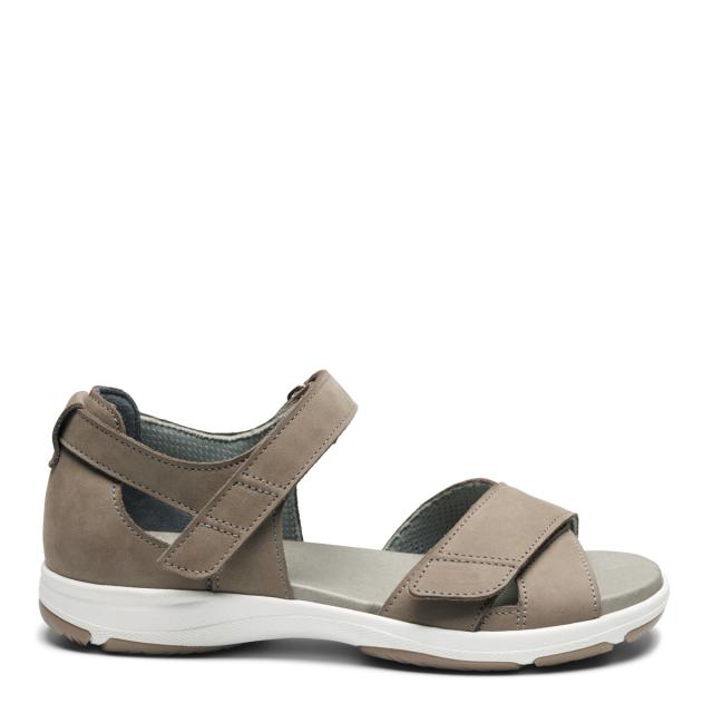 Sandal with adjustable velcro straps and half-open heel cap for women