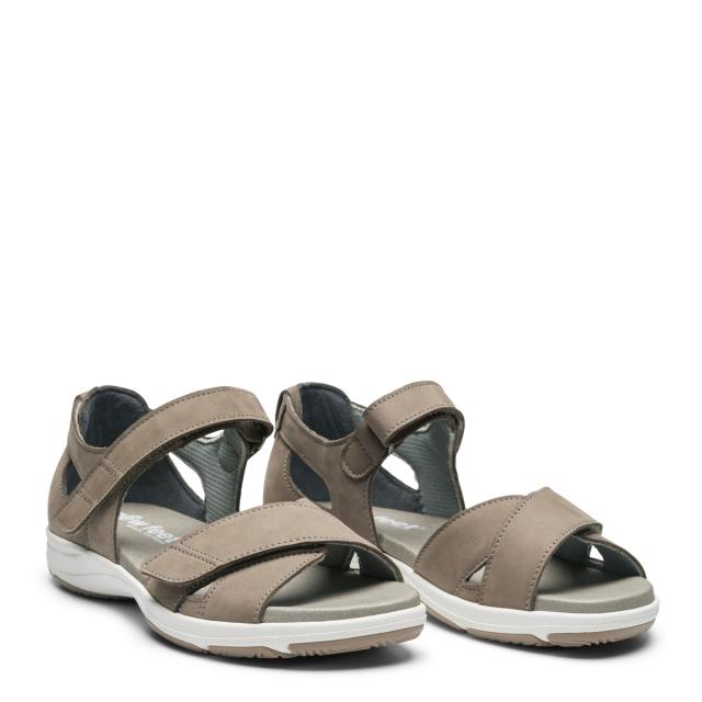 Sandal with adjustable velcro straps and half-open heel cap for women