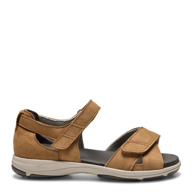 Sandal with adjustable velcro straps and half-open heel cap for women