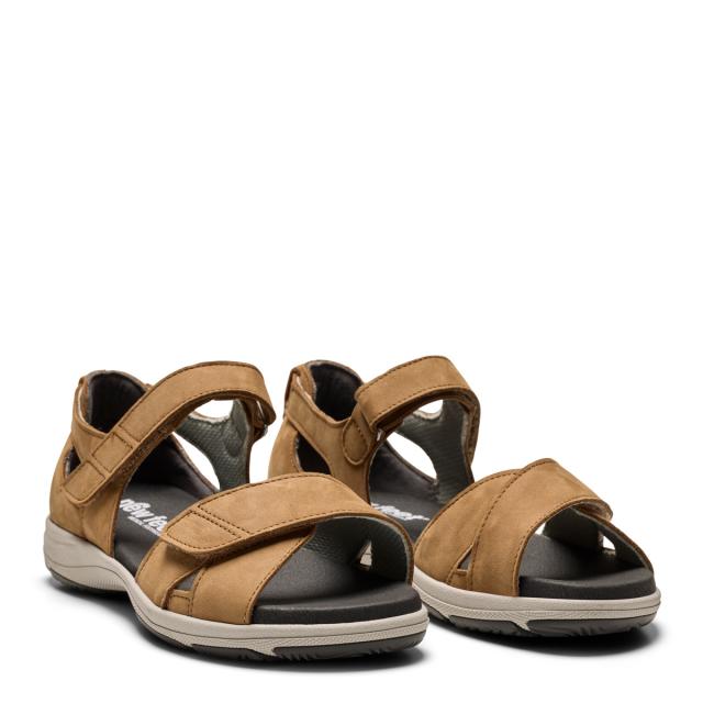 Sandal with adjustable velcro straps and half-open heel cap for women