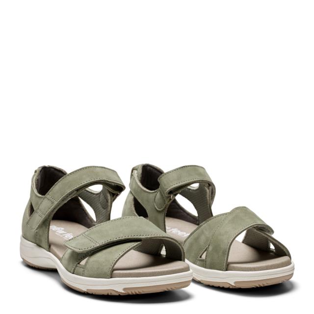 Sandal with adjustable velcro straps and half-open heel cap for women